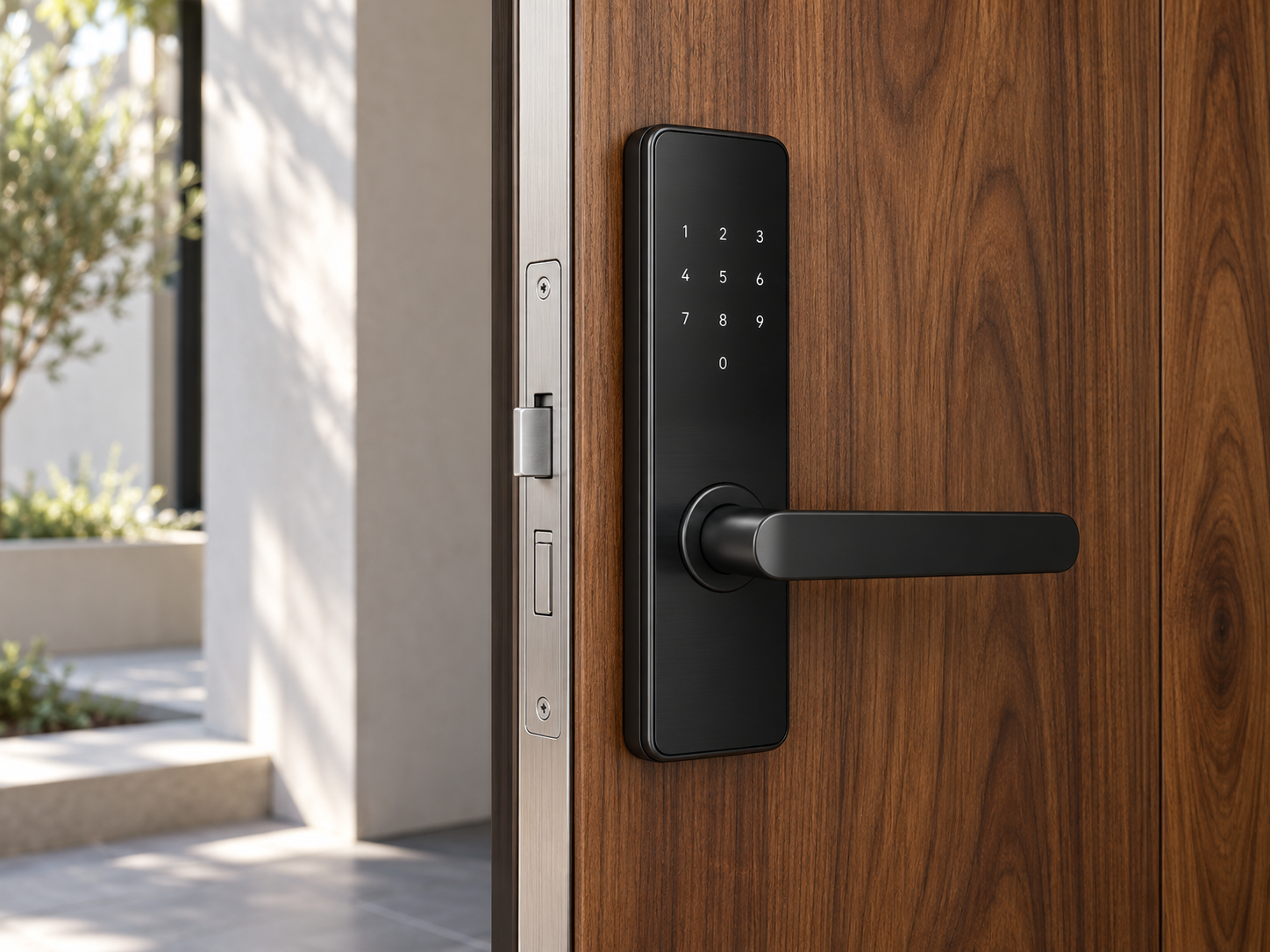 Smart access lock on a contemporary entrance door
